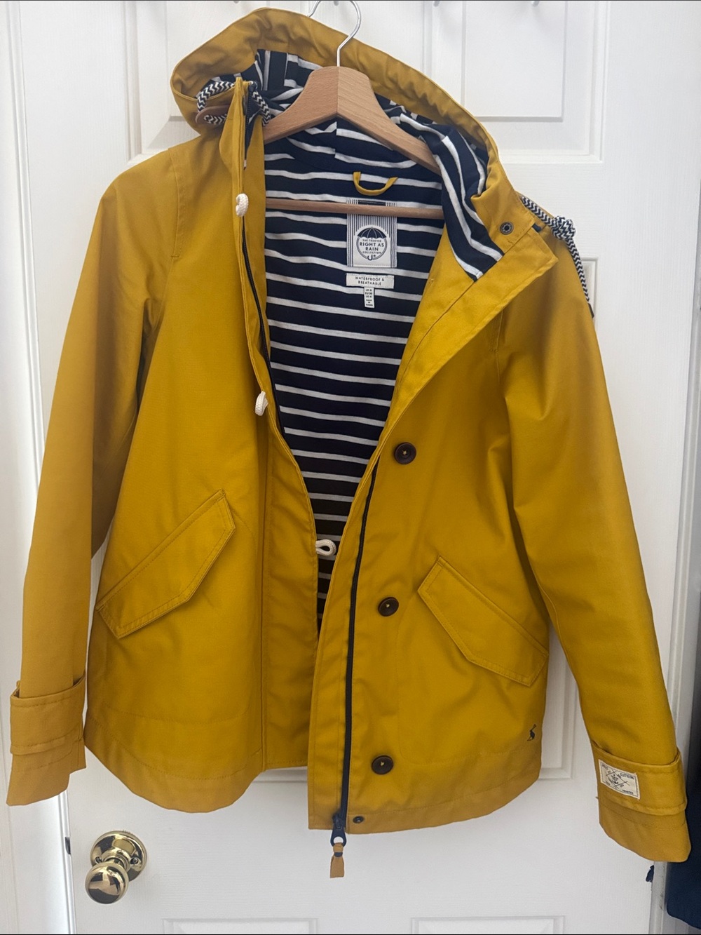 Womens Yellow Hooded Rain Jacket - Striped Lining joules size US4